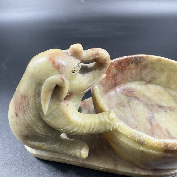 Vintage Chinese Soapstone Stone Carved Elephant Dish Tray Votive Holder Decor - Picture 11 of 13